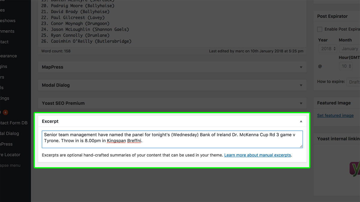 How to add a post excerpt to a news post